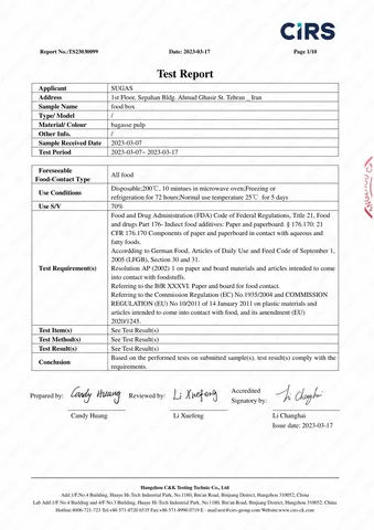 Gıda ile temas test raporu: FDA 21 CFR 176.170, LFGB ve EU 10/2011 kriterleri