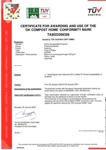 TÜV Austria OK compost HOME belgesi, TA8022206356