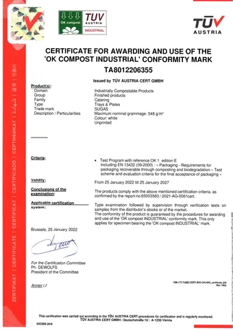 TÜV Austria OK compost INDUSTRIAL belgesi, TA8012206355